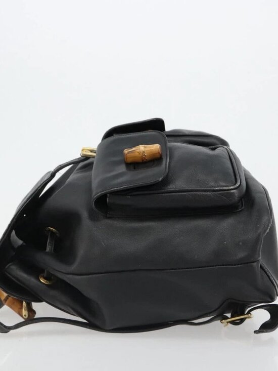 GUCCI Bamboo Backpack Leather Black Gold 003 2058 0016 Auth BA13350 main image 4